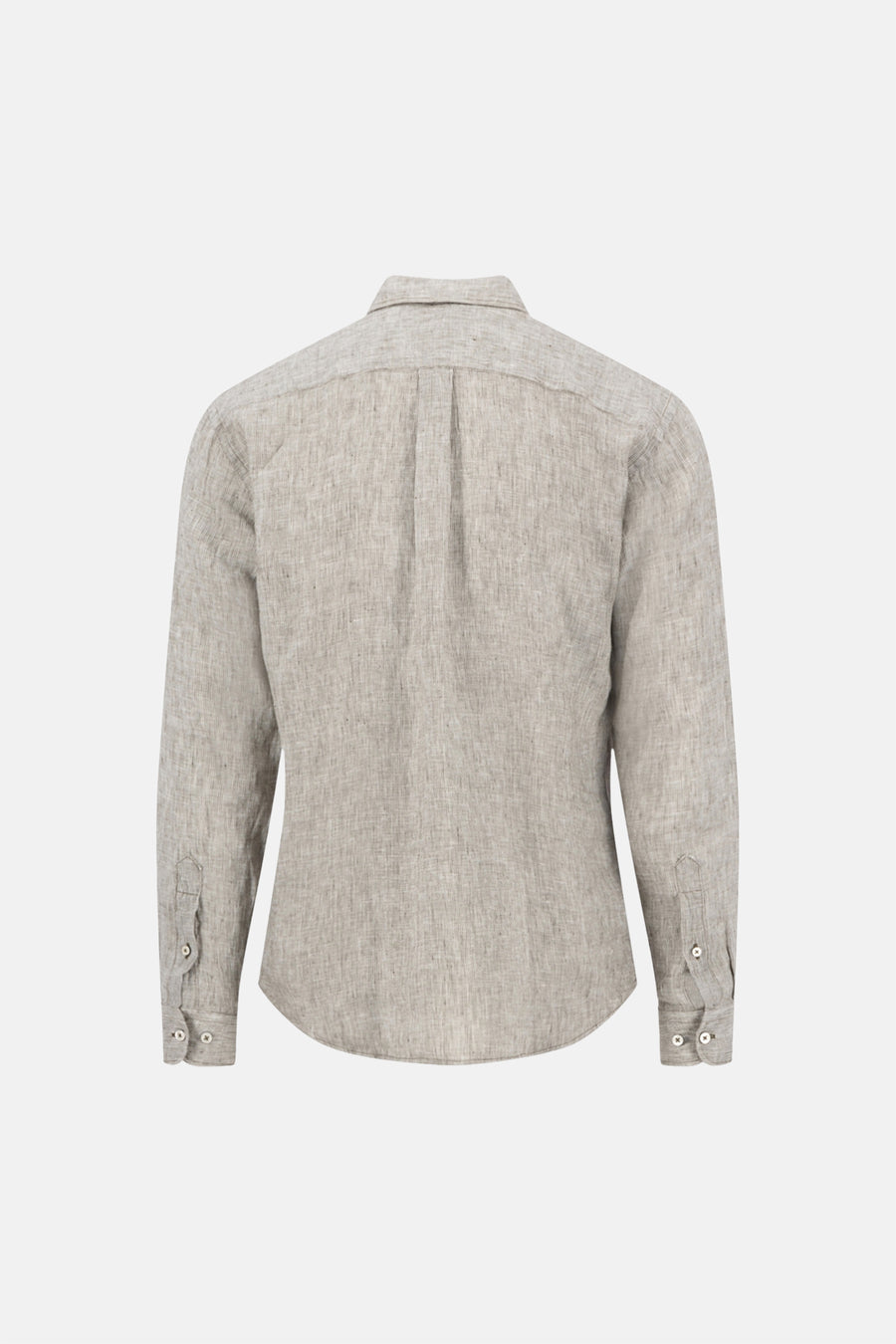 Chemise à manches longues kaki clair de FYNCH-HATTON en lin texturé, vue de dos, avec empiècement et poignets boutonnés.