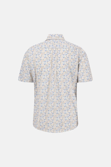 Chemise multicolore à manches courtes de FYNCH-HATTON, motif floral bleu et beige, vue de dos.