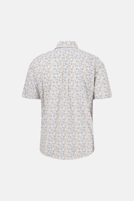 Chemise multicolore à manches courtes de FYNCH-HATTON, motif floral bleu et beige, vue de dos.