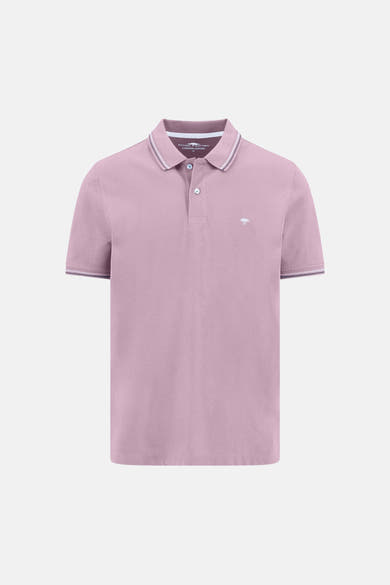 Polo rose de FYNCH-HATTON avec col rayé, deux boutons et logo arbre brodé sur la poitrine.