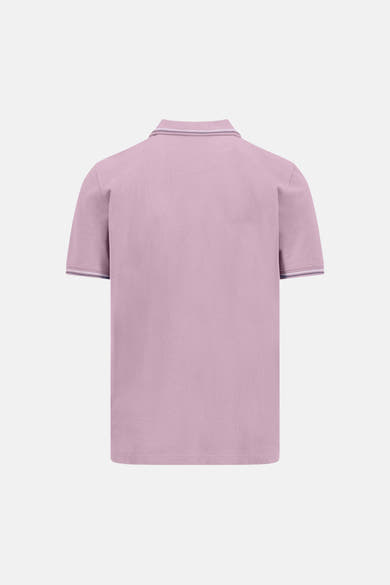 Polo rose en maille piquée de FYNCH-HATTON avec col et poignets côtelés rayés, vue de dos.