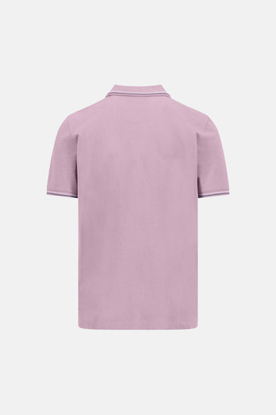 Polo rose en maille piquée de FYNCH-HATTON avec col et poignets côtelés rayés, vue de dos.