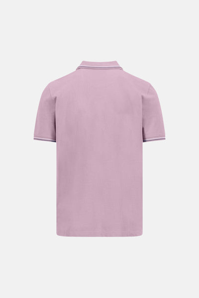 Polo rose en maille piquée de FYNCH-HATTON avec col et poignets côtelés rayés, vue de dos.