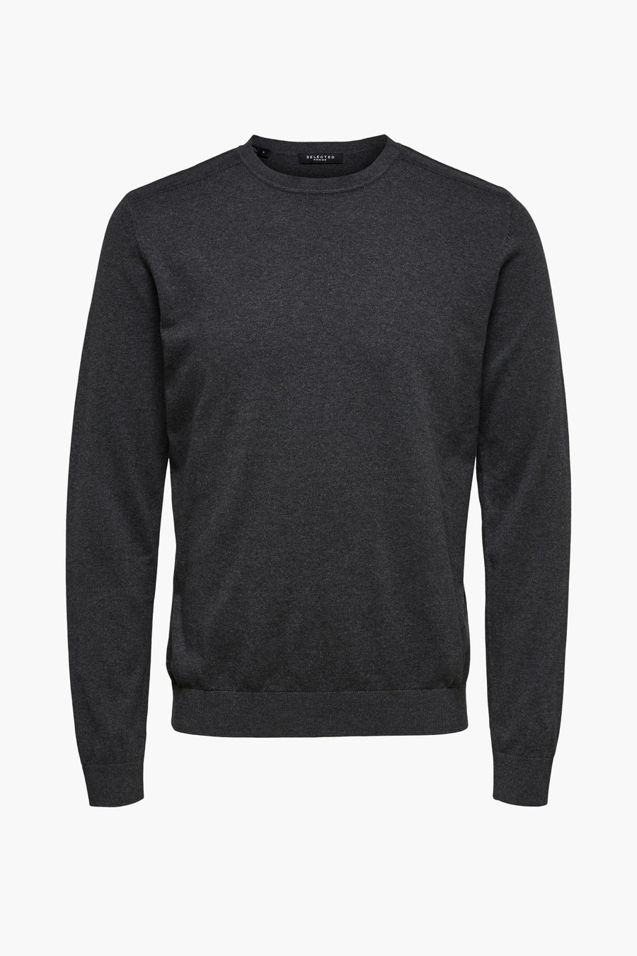 Pull gris en maille de SELECTED Homme, modèle uni à col rond.