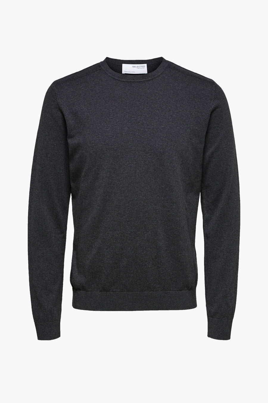 Pull gris col rond de SELECTED, en maille fine et texture lisse.