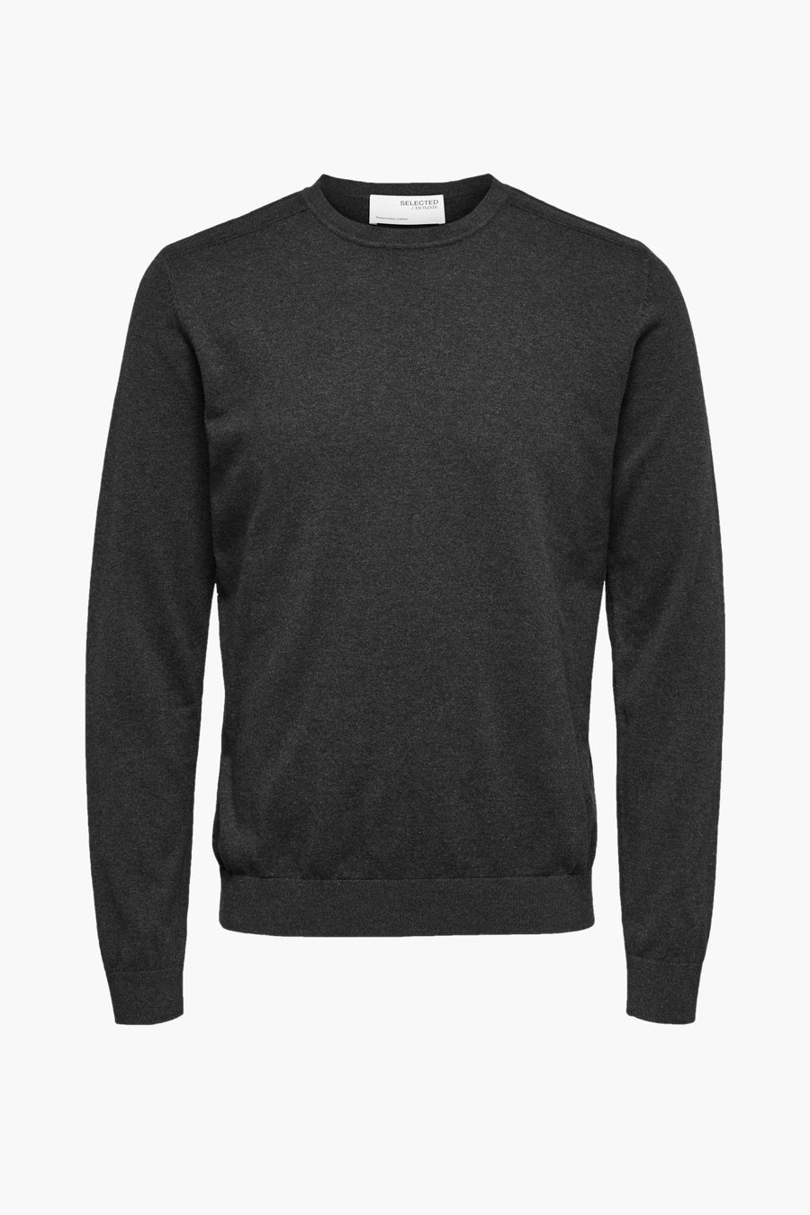 Pull gris en maille de SELECTED HOMME, modèle uni à col rond.