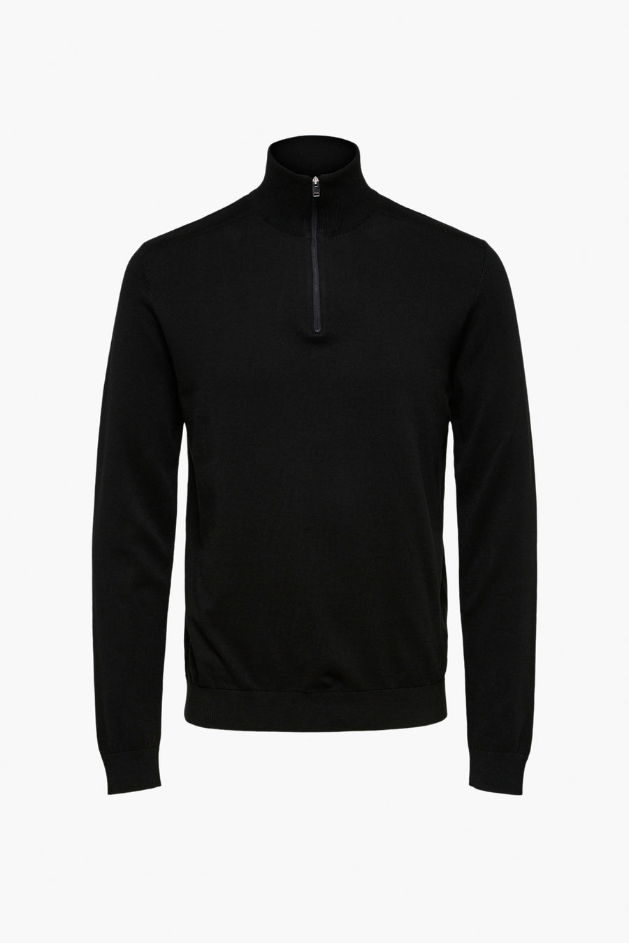 Pull noir à col montant de SELECTED, avec fermeture éclair partielle.