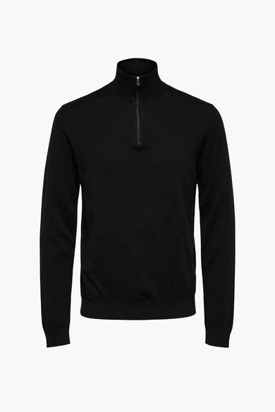 Pull noir à col montant de SELECTED, avec fermeture éclair partielle.