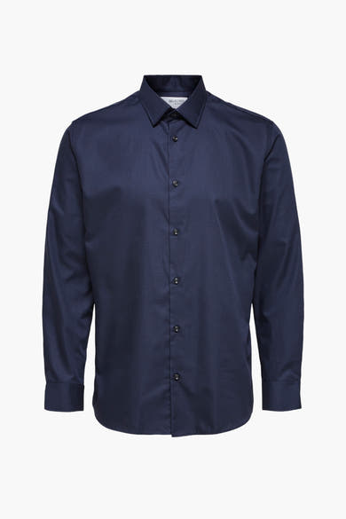 Marineblauw overhemd met lange mouwen van SELECTED / HOMME, met een subtiele textuur en een klassieke pasvorm.