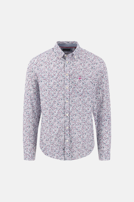 Chemise à manches longues multicolore par FYNCH-HATTON, motif floral discret, boutons blancs, vue de face