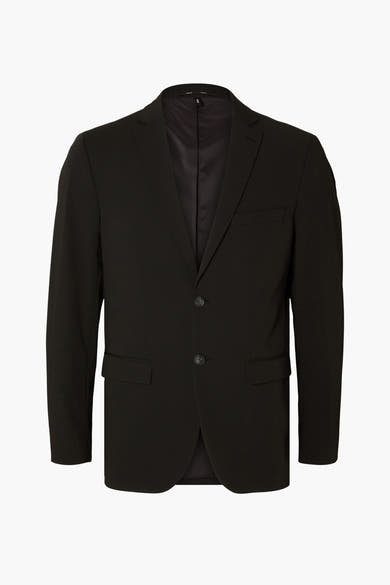 Zwarte blazer van SELECTED, klassieke pasvorm met twee knopen en paspelzakken.