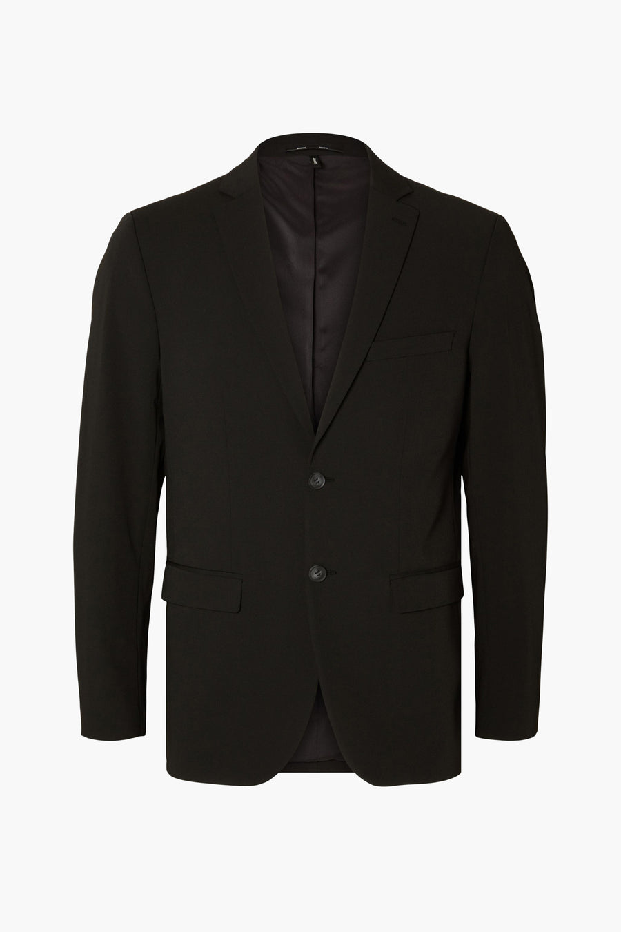 Zwarte blazer van SELECTED, klassieke pasvorm met twee knopen en paspelzakken.