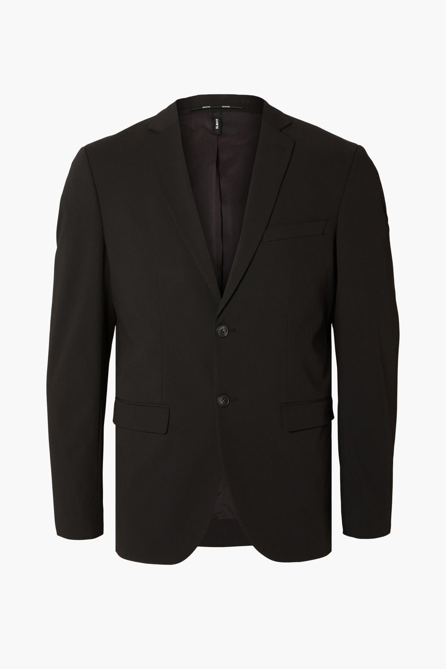 Zwarte blazer van SELECTED, met twee knopen en paspelzakken.