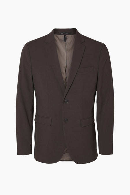Bruine blazer van SELECTED, met twee knopen, met paspelzak op de borst.