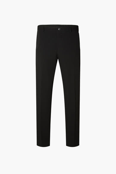 Pantalon de costume noir par SELECTED, coupe droite, sur fond blanc uni.
