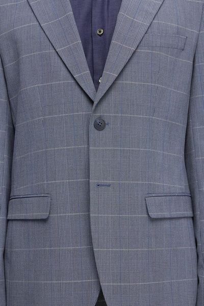 Blazer bleu à carreaux, de SELECTED, avec boutonnière simple et poches passepoilées.