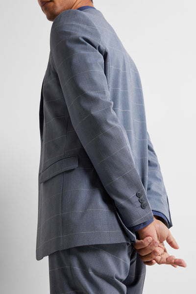 Blazer bleu à carreaux de SELECTED, avec boutons aux poignets et coupe ajustée.