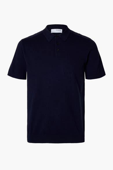 Polo à manches courtes bleu de SELECTED, en maille fine et fermeture boutonnée.