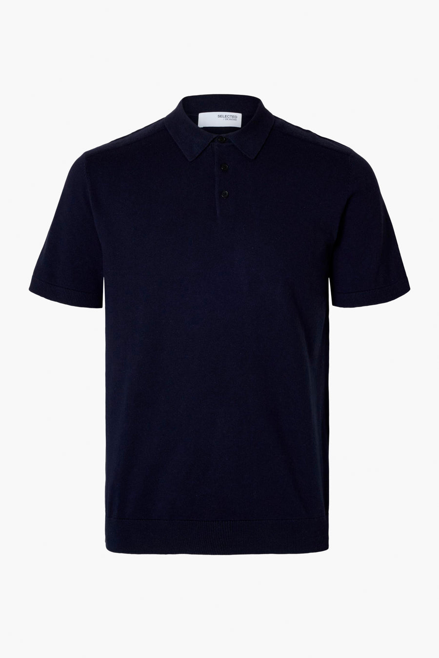 Polo à manches courtes bleu de SELECTED, en maille fine et fermeture boutonnée.