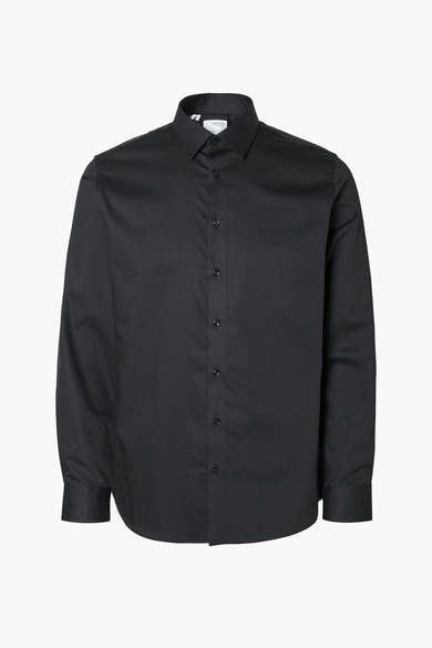 Chemise noire à manches longues de SELECTED, avec boutons apparents.