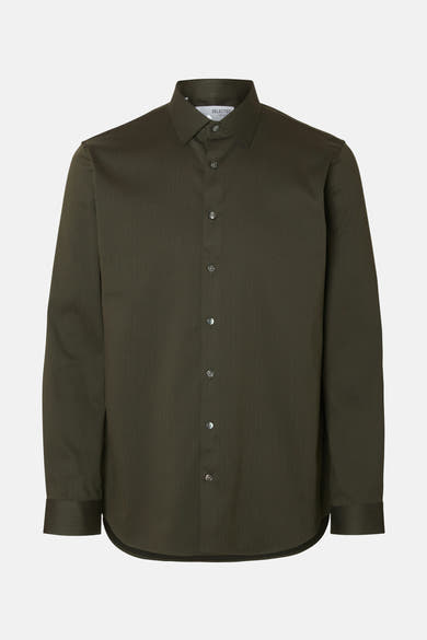 Chemise à manches longues verte de SELECTED, avec une texture subtile et une coupe classique.