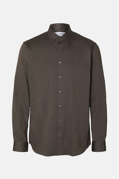 Chemise marron à manches longues de SELECTED, avec boutons assortis et texture subtile.