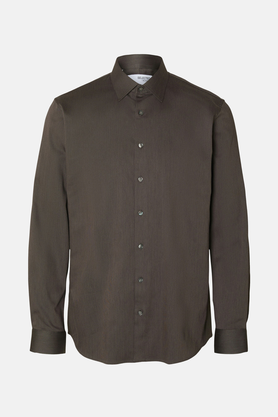 Chemise marron à manches longues de SELECTED, avec boutons assortis et texture subtile.