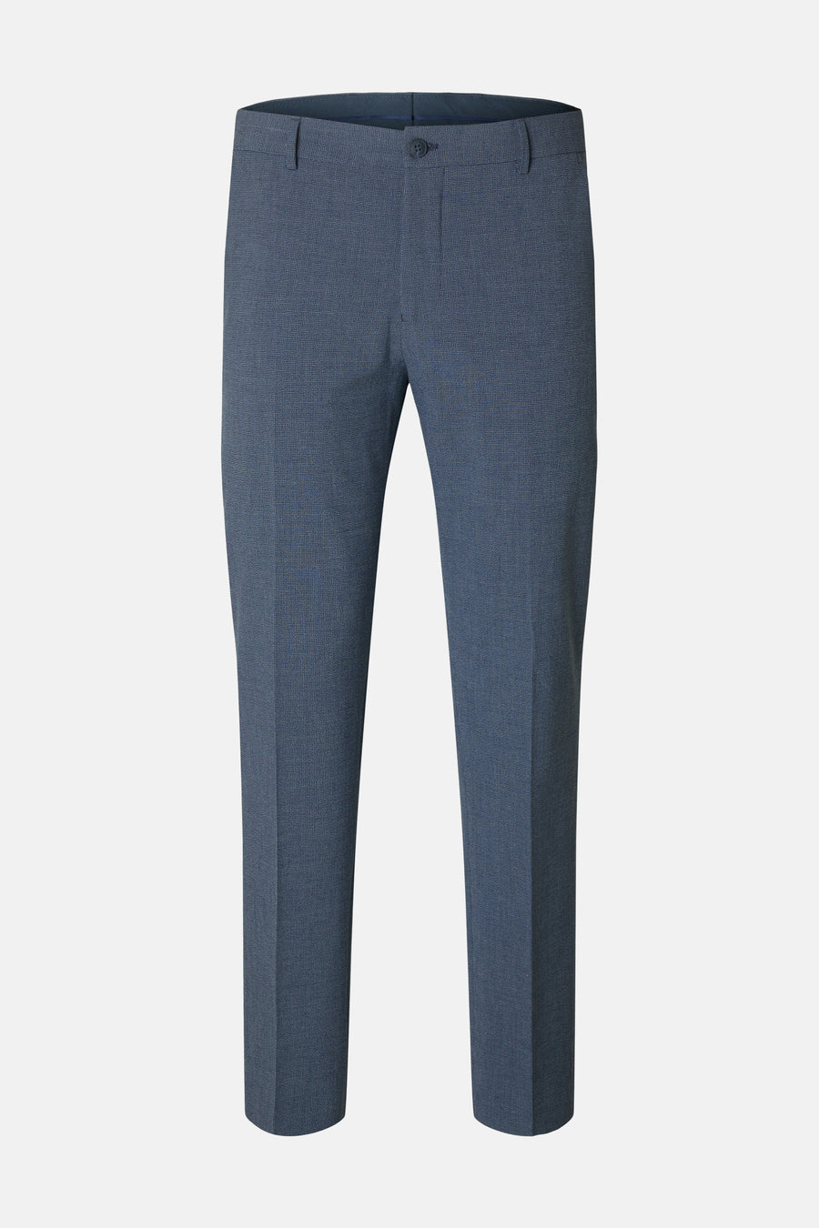 Pantalon de costume bleu SELECTED avec une texture subtile et une coupe ajustée.