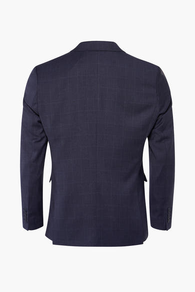 Blauwe geruite blazer van SELECTED, met een getailleerde pasvorm en knopen op de manchetten, achtergezicht.