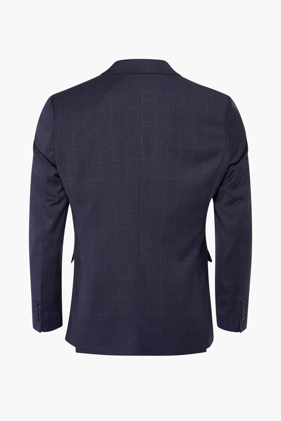 Blauwe geruite blazer van SELECTED, met een getailleerde pasvorm en knopen op de manchetten, achtergezicht.