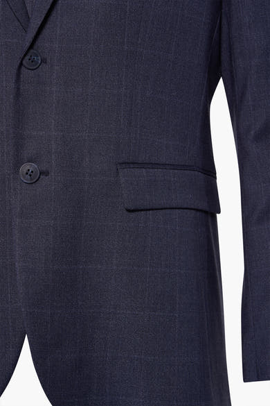 Blauwe SELECTED geruite blazer, met paspelzak en ton-sur-ton knopen.