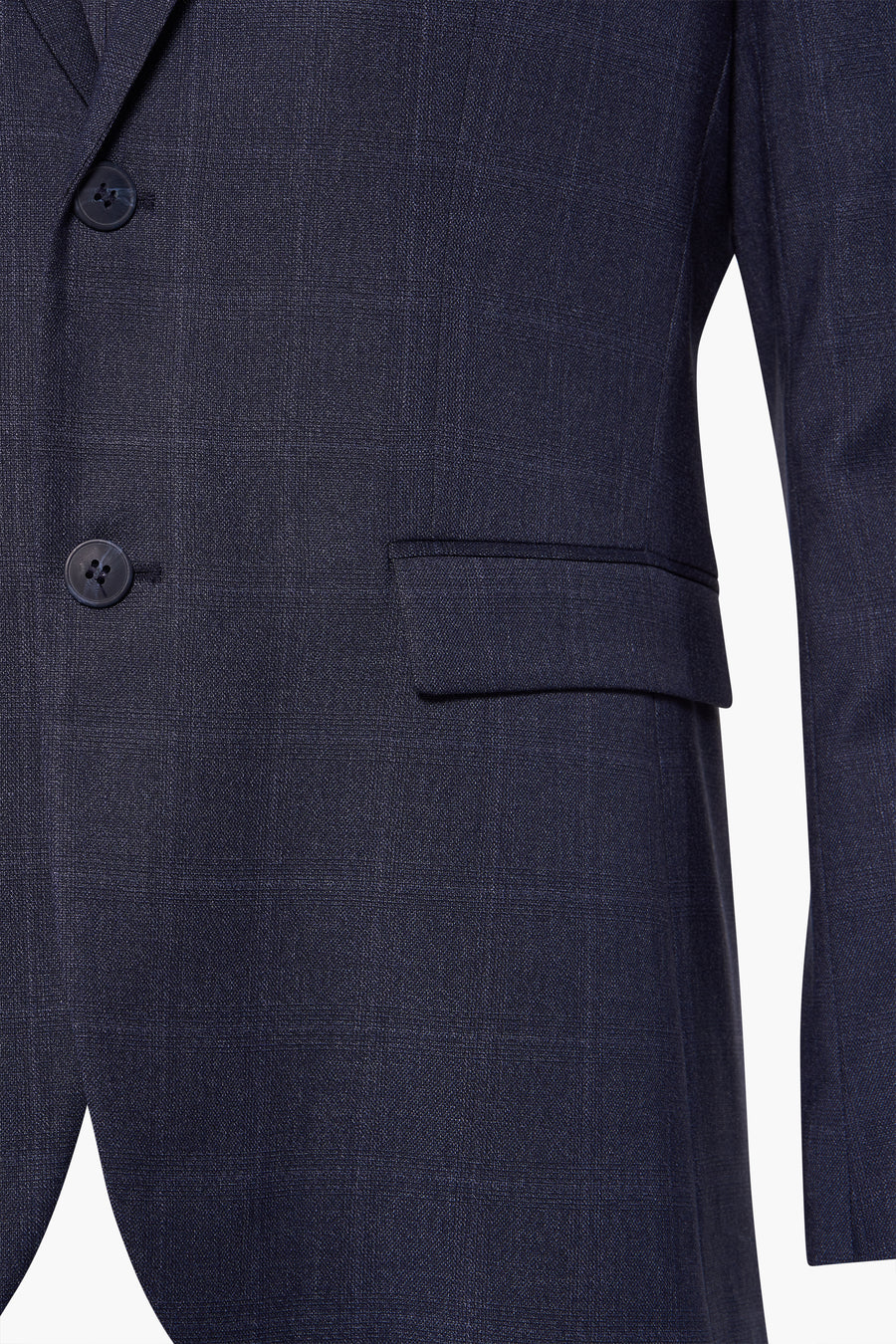 Blauwe SELECTED geruite blazer, met paspelzak en ton-sur-ton knopen.