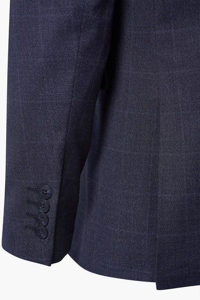 Blauwe geruite blazer van SELECTED, met knopen aan de mouwen en een getextureerde stof.