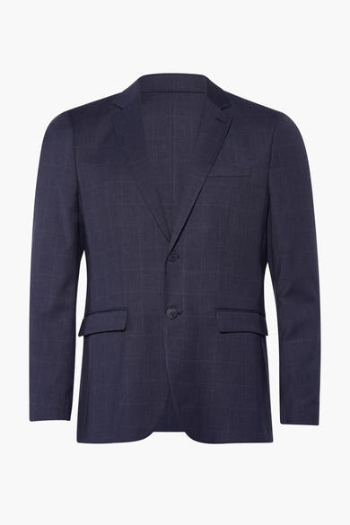 Blauwe geruite blazer van SELECTED, met twee knopen en klepzakken.