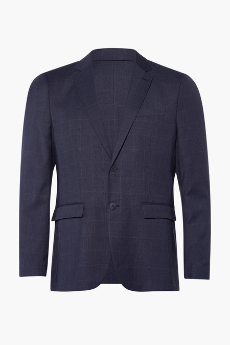 Blauwe geruite blazer van SELECTED, met twee knopen en klepzakken.