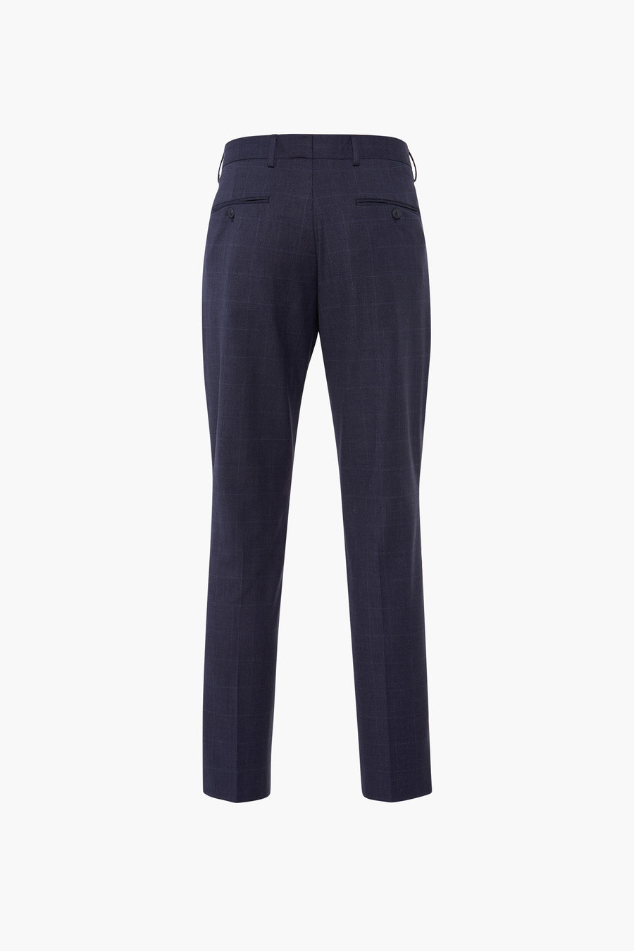 Pantalon de costume bleu SELECTED, à motif quadrillé, vu de dos.
