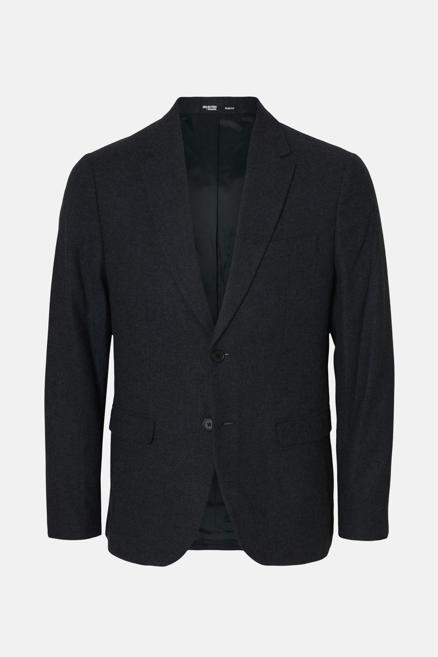 Blauwe blazer van SELECTED, met twee knopen en paspelzakken.
