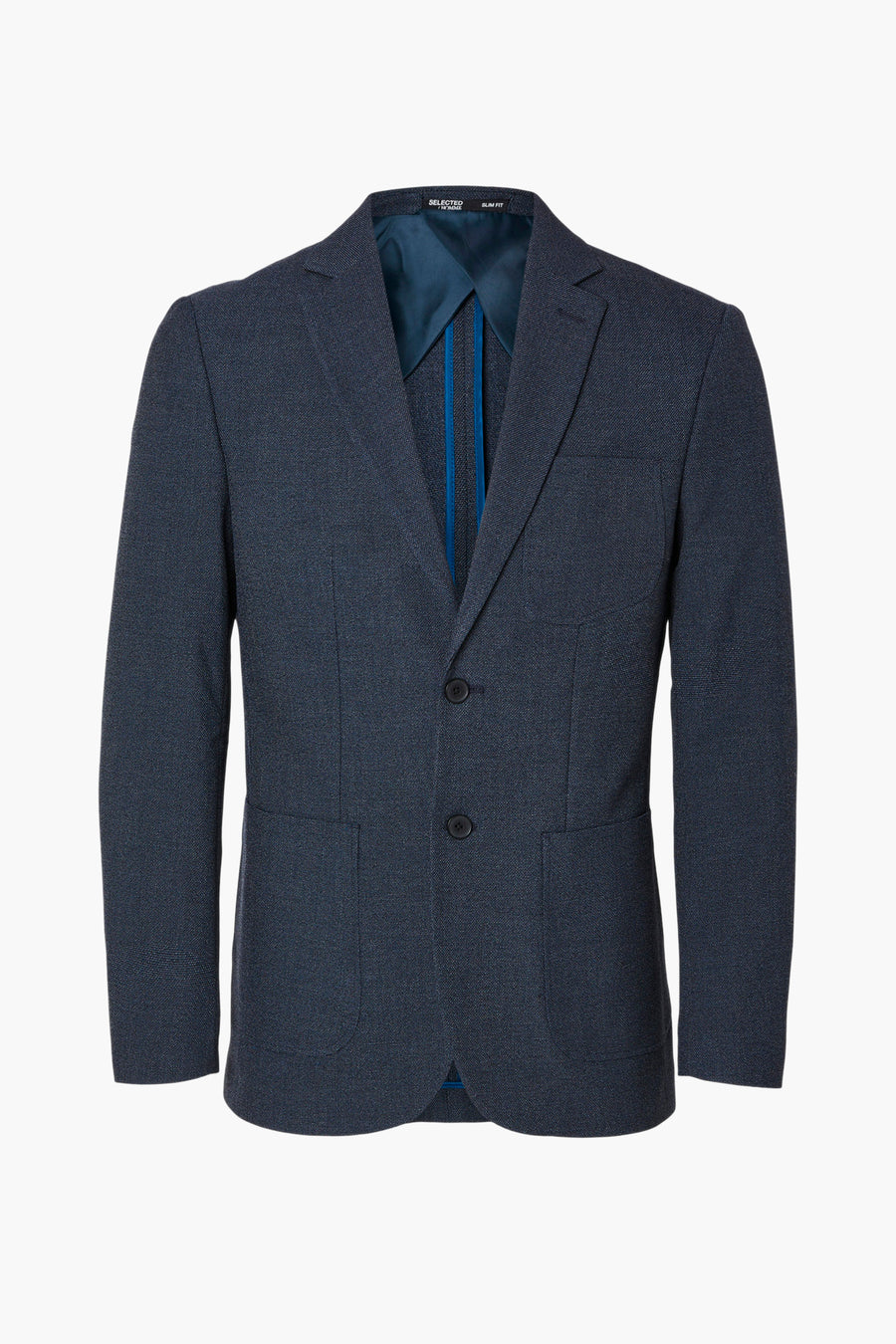 Blauwe gemêleerde blazer van SELECTED, met een felblauwe voering en een slim fit.