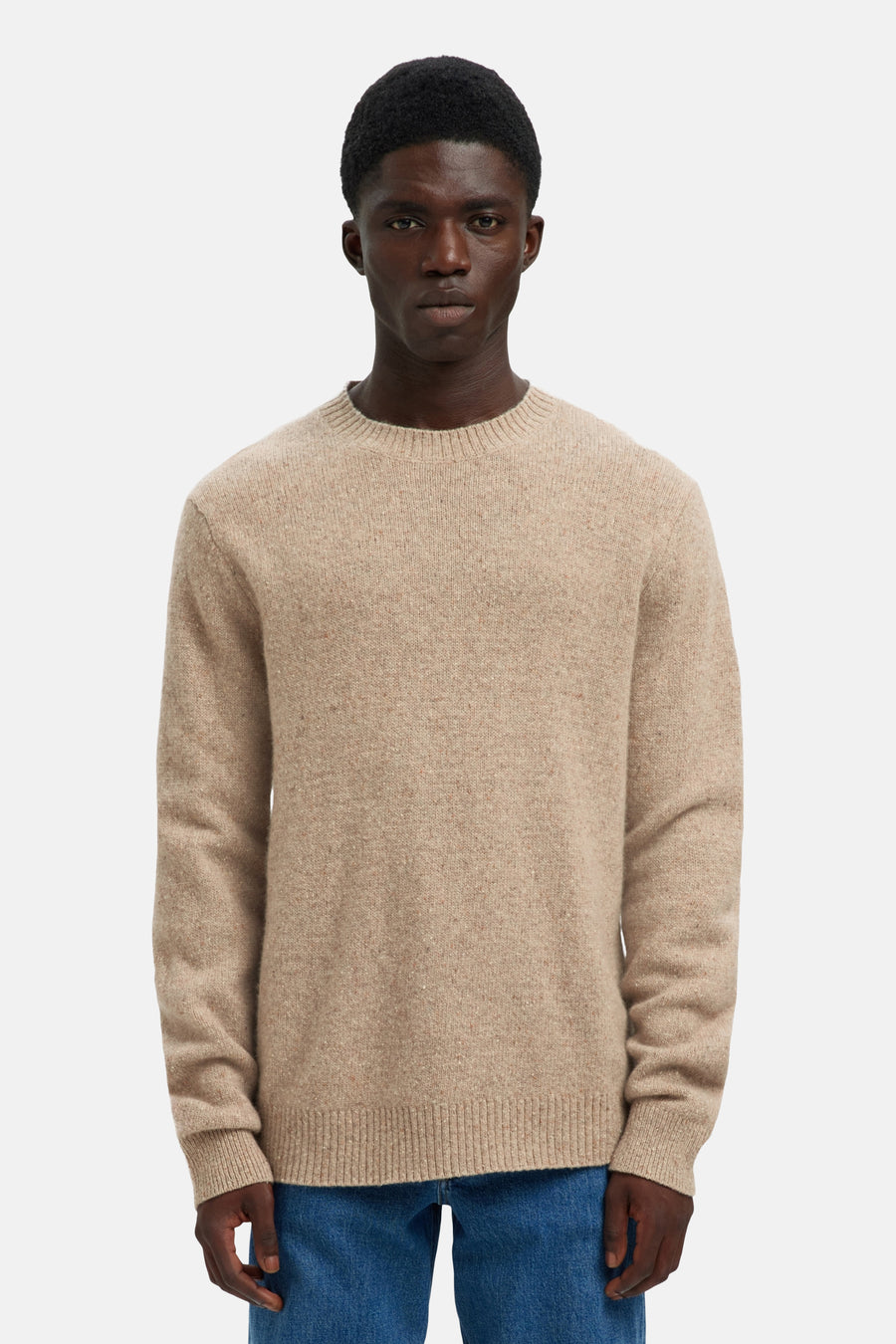 Pull col rond beige - SELECTED