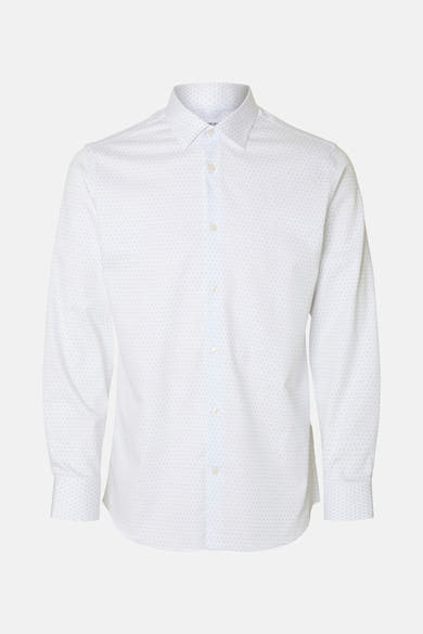 Chemise blanche à manches longues de SELECTED, avec un motif à petits pois bleus subtil.