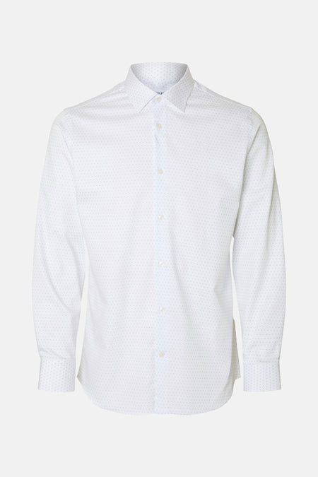 Wit overhemd met lange mouwen van SELECTED, met een subtiel blauw stippenpatroon.