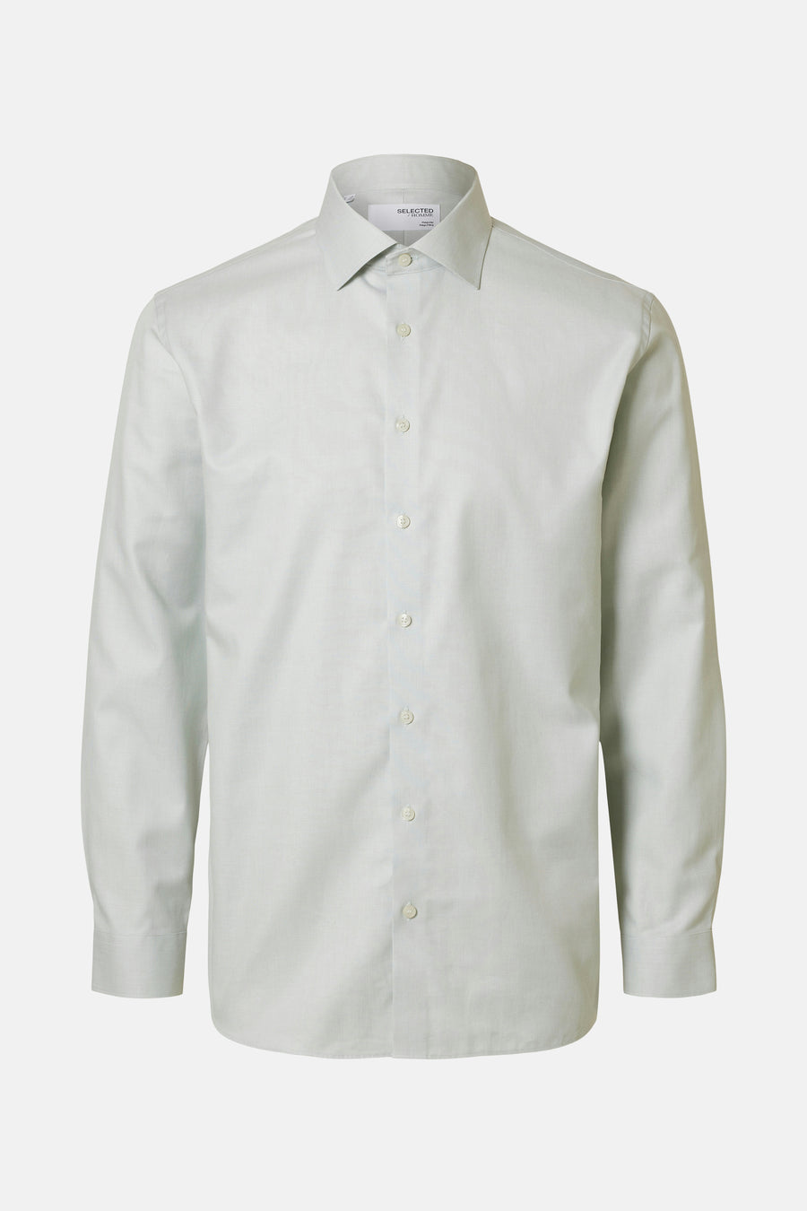 Chemise à manches longues verte de SELECTED, avec une texture subtile et des boutons assortis.

