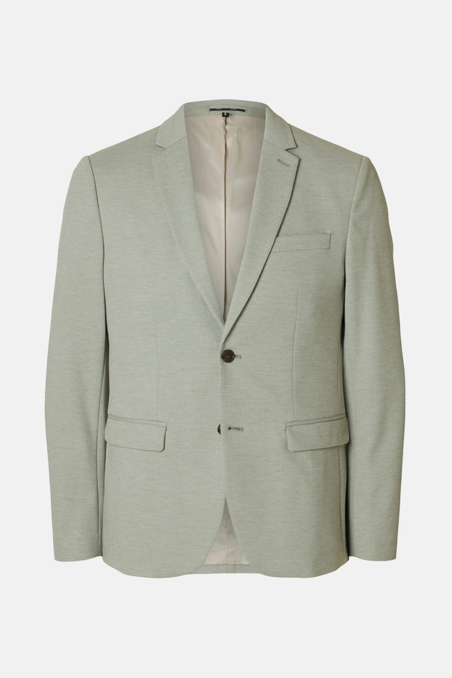 Blazer vert SELECTED met een enkele knoopsluiting en klepzakken.
