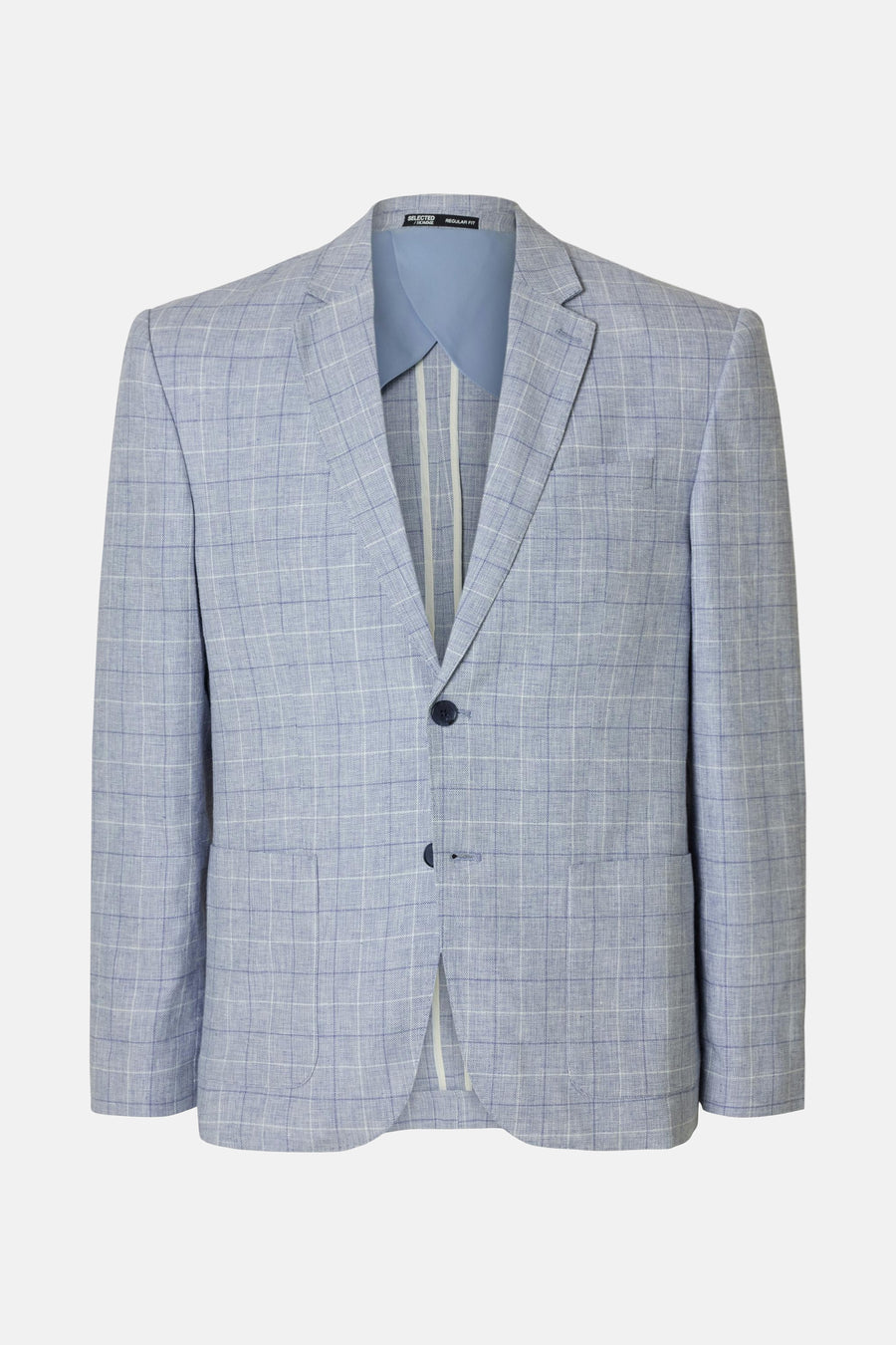 Blauwe geruite blazer van SELECTED, met een sluiting met twee knopen.