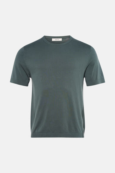 Pull vert à col rond de SELECTED à manches courtes, maille fine côtelée.