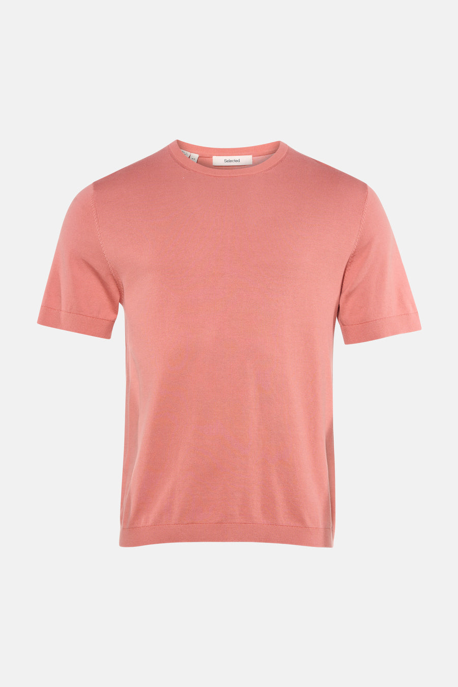 Roze trui met ronde hals van SELECTED, met korte mouwen en fijne breinaald.