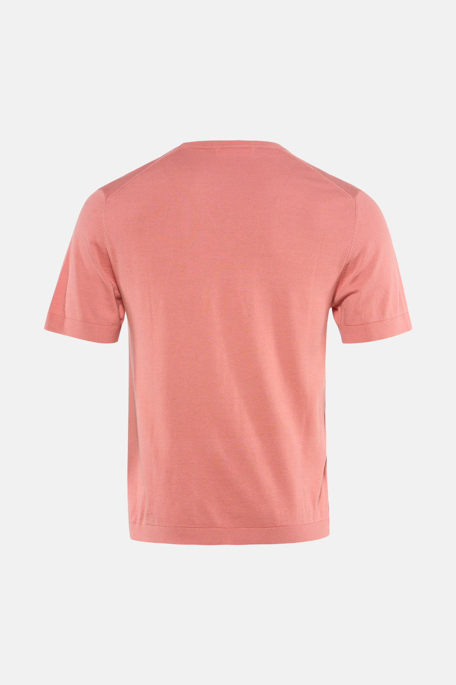 Roze trui met ronde hals van SELECTED, met korte mouwen in fijne breitekstuur, van achteren getoond.