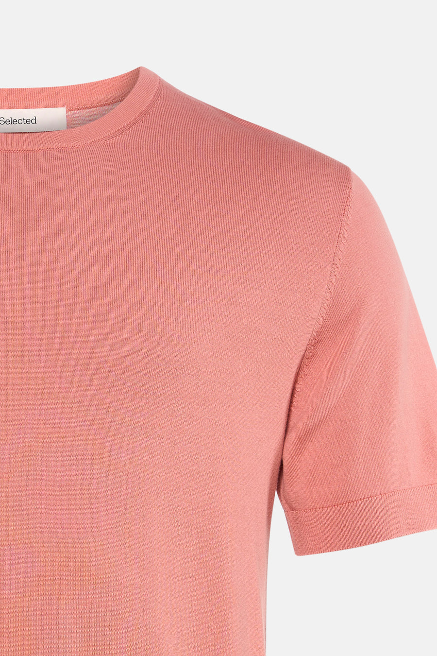 Roze trui met ronde hals en korte mouwen van SELECTED, in geribbelde stof.