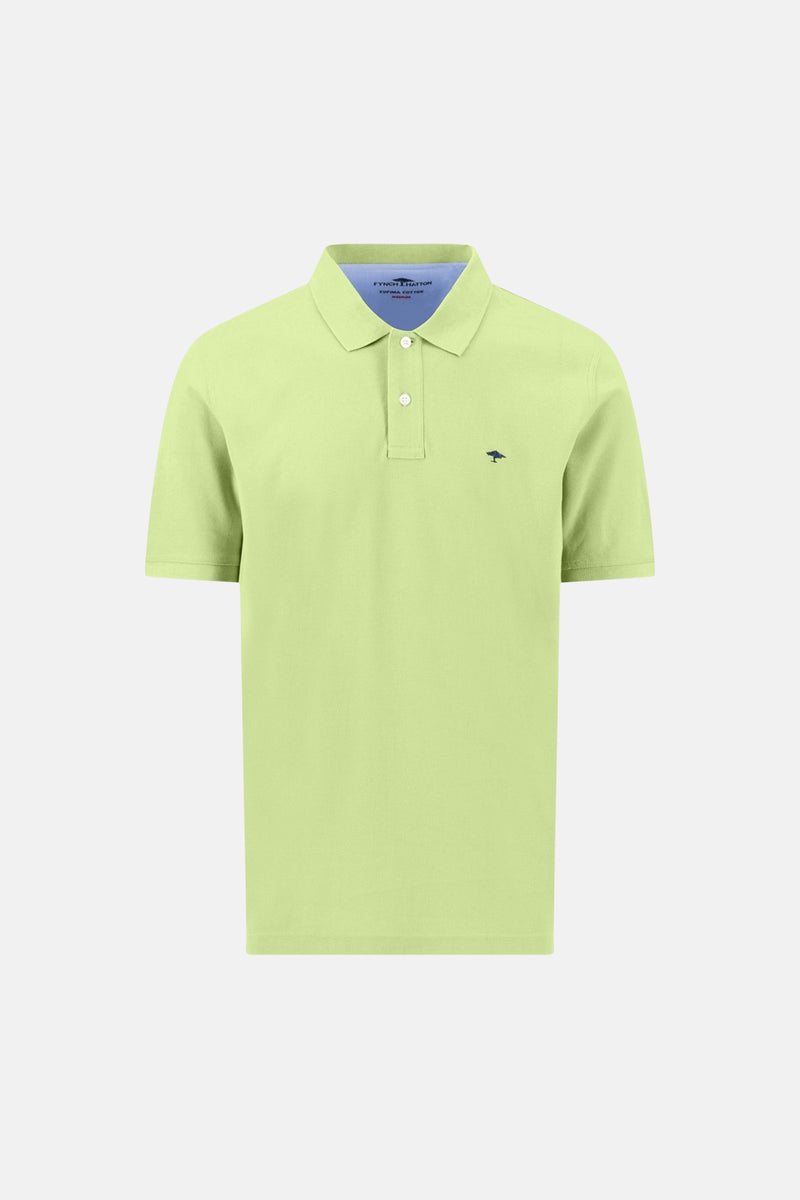 Groen FYNCH-HATTON poloshirt, effen, met korte mouwen, van achteren gezien op een lichte achtergrond.