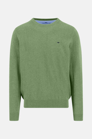 Groene trui met ronde hals van FYNCH-HATTON, in fijne, effen brei op een neutrale achtergrond.